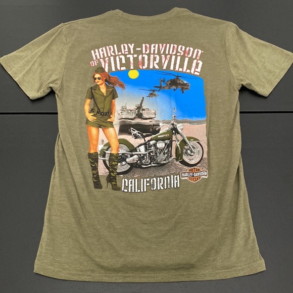 Harley-Davidson Mens Military Babe Green T-Shirt - Small - Picture 1 of 8